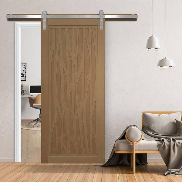 42 in. x 84 in. Howl at the Moon Sands Wood Sliding Barn Door with Hardware Kit in Black