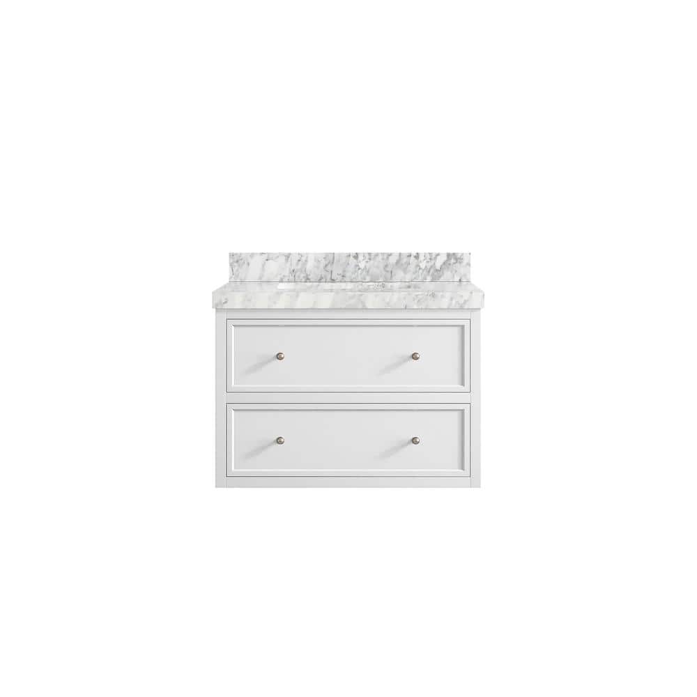 Roswell Floating 30 in. Single Sink Freestanding White Bath Vanity with Carrara Marble Top price history on PriceWatchPro