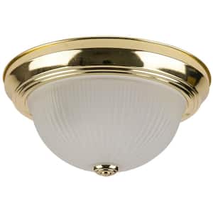 11 in. 1-Light Polished Brass UL Listed Indoor Ceiling Dome Flush Mount with Frosted Glass Shade
