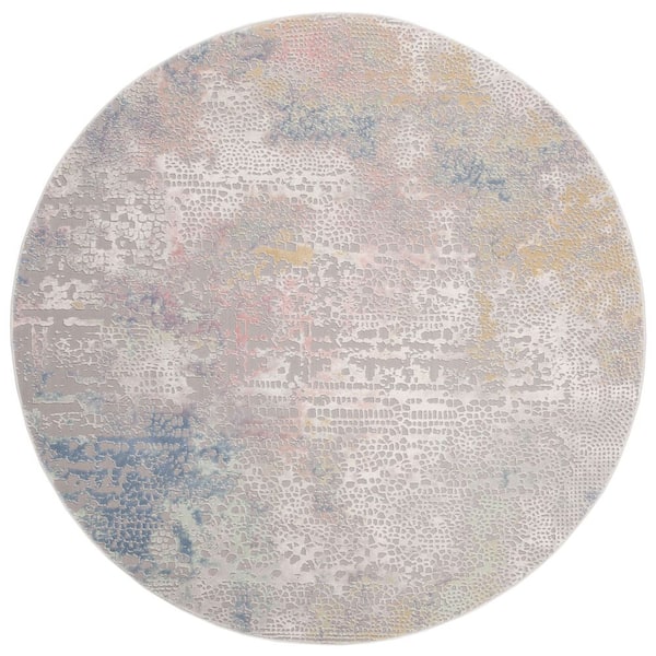 SAFAVIEH Meadow Gray/Gold 7 ft. x 7 ft. Geometric Abstract Round Area Rug