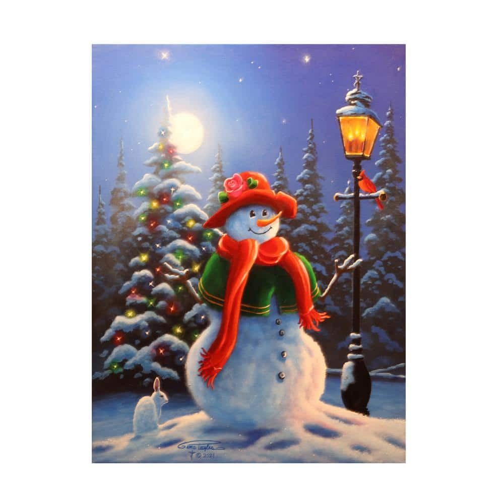 Snowman Painting Christmas Painting Holiday Painting Winter Landscape Snow  Scene Snowman Decor Matted Print 