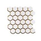 Karats White 10.625 in. x 11.125 in. Hexagon Polished Marble/Gold Metal Floor and Wall Mosaic Tile (0.820 sq. ft./Each)