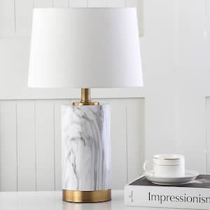 Clarabel 18.25 in. White/Black Marble Table Lamp with White Shade