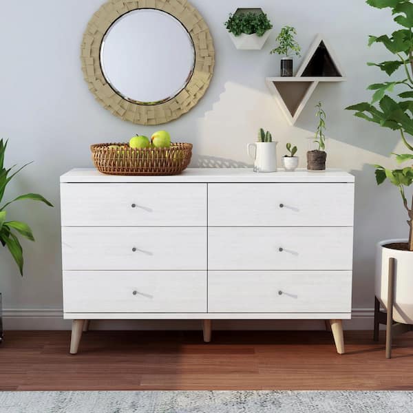 Fort Ordan III 6-Drawer White Dresser (29.5 in. H x 47 in. W x 15.5 in. D)