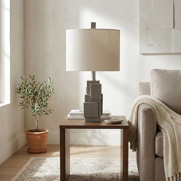 22 in. Gray Resin Modern Blocks Table Lamp