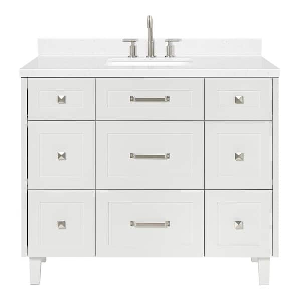 ARIEL Monroe 42 in. Single Sink Freestanding Bathroom Vanity in White with Carrara White Quartz Top