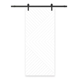 Chevron Arrow 34 in. x 84 in. Fully Assembled White Stained MDF Modern Sliding Barn Door with Hardware Kit