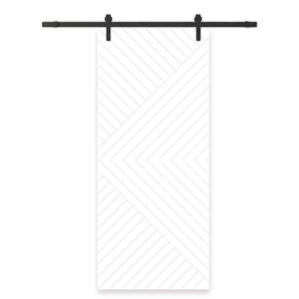 Chevron Arrow 36 in. x 96 in. Fully Assembled White Painted MDF Modern Sliding Barn Door with Hardware Kit price history on PriceWatchPro