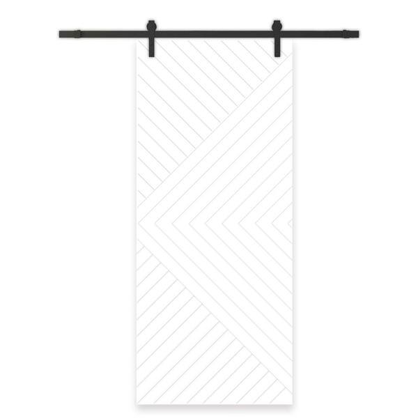 Chevron Arrow 42 in. x 80 in. Fully Assembled White Painted MDF Modern Sliding Barn Door with Hardware Kit