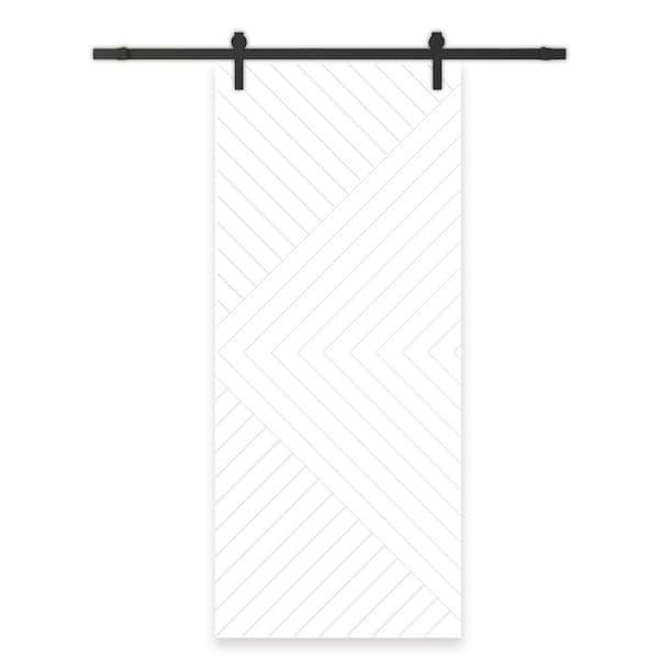 CALHOME Chevron Arrow 44 in. x 80 in. Fully Assembled White Stained MDF Modern Sliding Barn Door with Hardware Kit