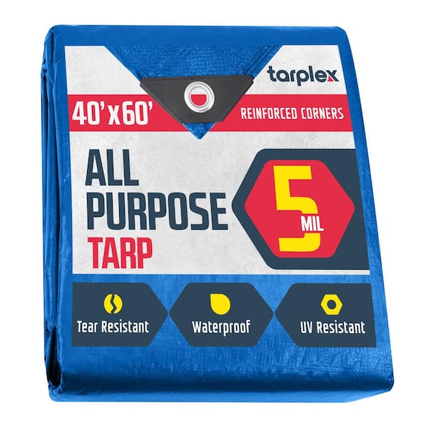Unbranded Tarplex 40 ft. x 60 ft. Greater Blue All Purpose Tarp 5 Mil Poly, Waterproof UV Resistant for Patio Pool Cover Roof Tent