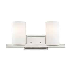 Delray 17 in. 2-Light Brushed Nickel Vanity Light with Satin Opal White Glass