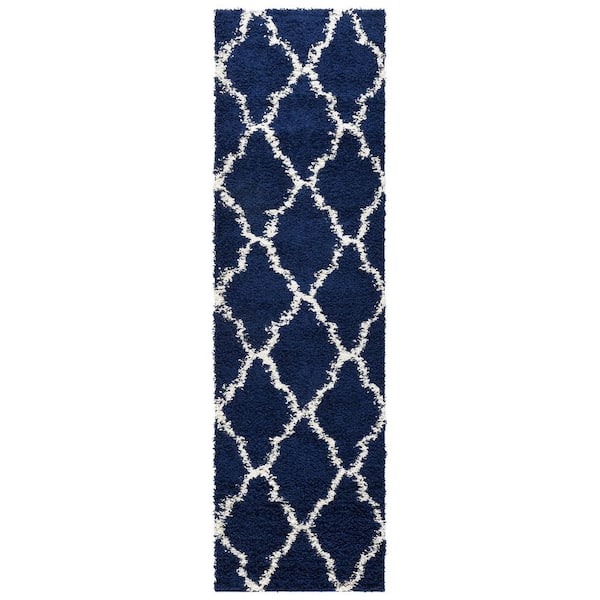 Townsend Navy/Ivory 2 ft. x 14 ft. Geometric Runner Rug