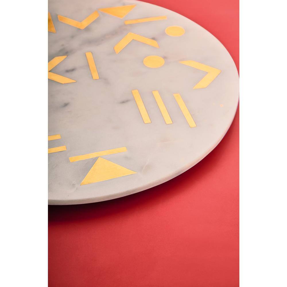 White Marble Round Cheese Board with Brass Inlay, 12"