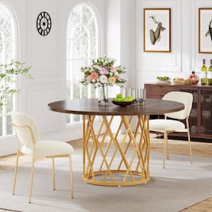 Roesler Modern Brown and Gold Engineered Wood 47.2 in. Pedestal Round Dining Table Seats 4