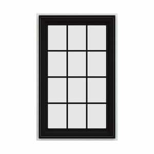 30 in. x 48 in. V-4500 Series Black FiniShield Vinyl Left-Handed Casement Window with Colonial Grids/Grilles