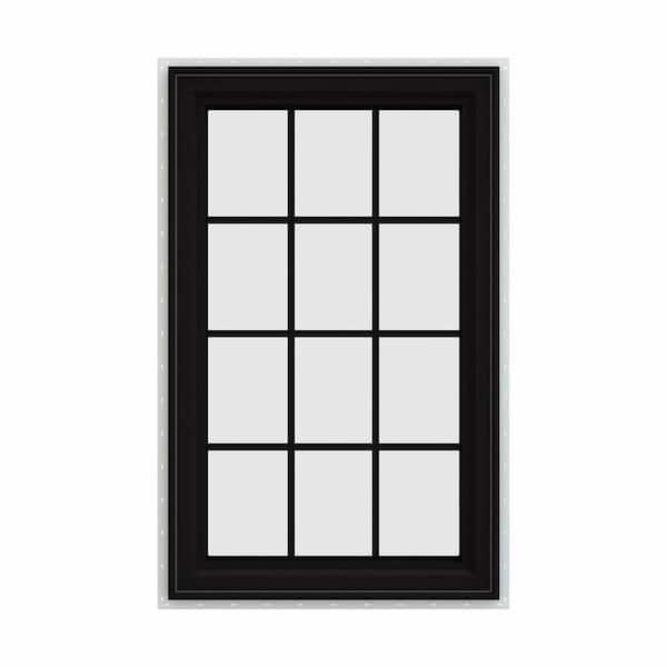 JELD-WEN 30 in. x 48 in. V-4500 Series Black Exterior/White Interior FiniShield Vinyl Left-Handed Casement Window w/Colonial Grid