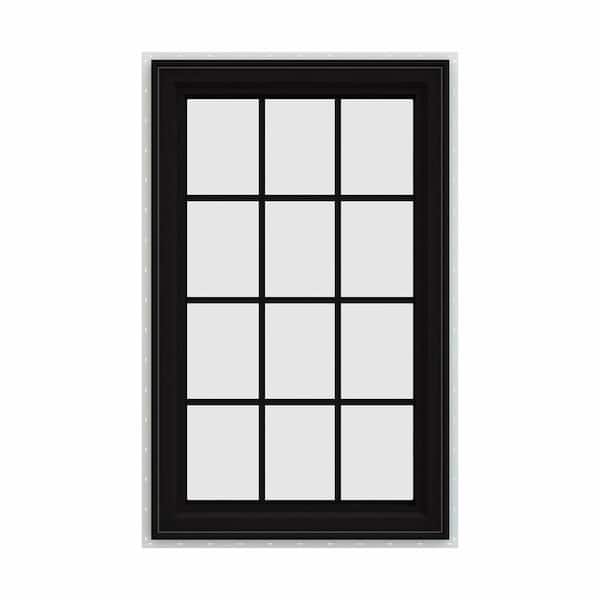 30 in. x 48 in. V-4500 Series Black Exterior/White Interior FiniShield Vinyl Left-Handed Casement Window w/Colonial Grid