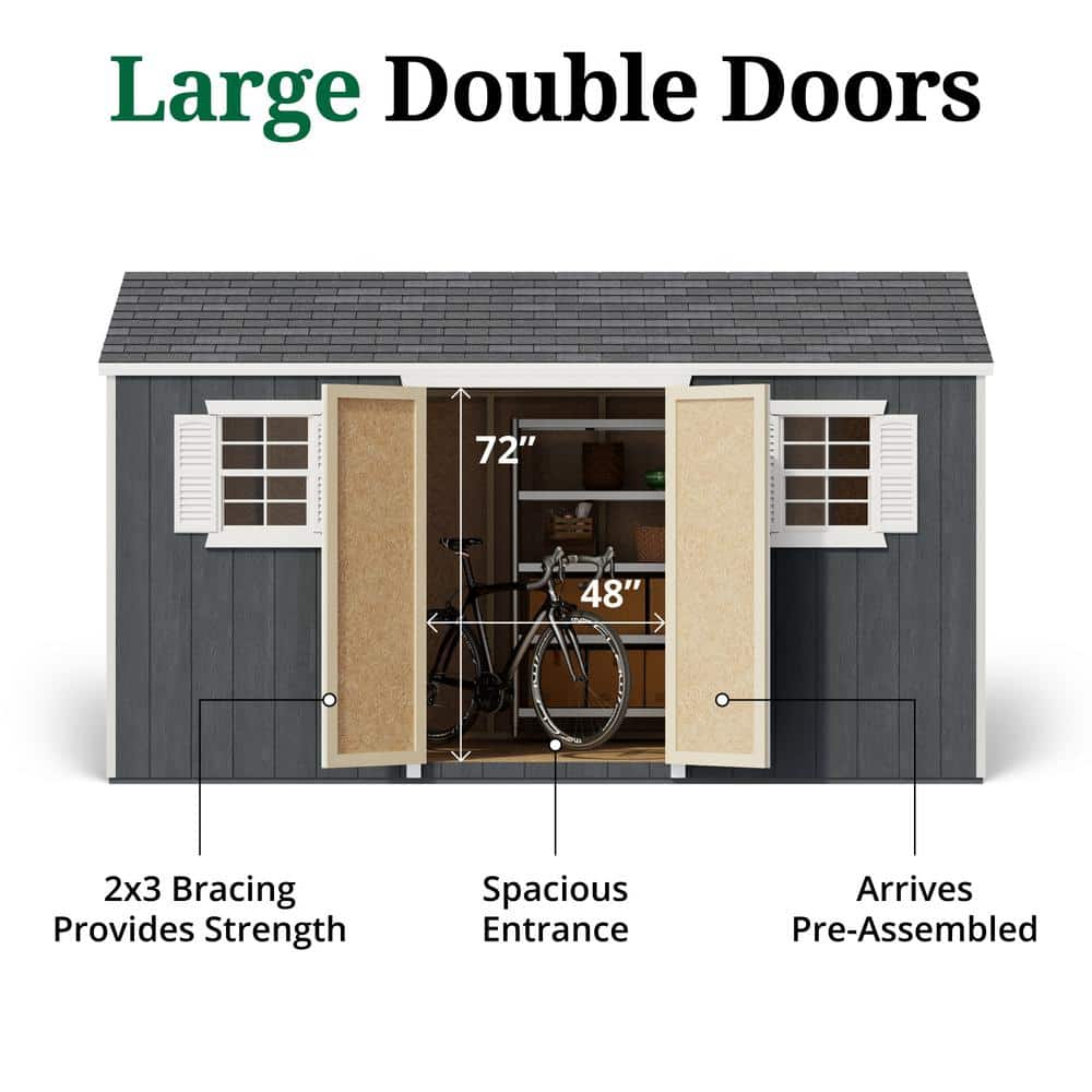 8 ft x 14 ft Blue Wooden Storage Shed Kit with Windows