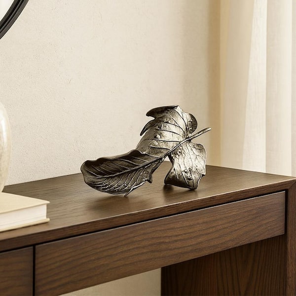 castellousa Bronze 4 in. x 12 in. Handmade Aluminum Metal Modern Abstract Metal Leaf Sculpture