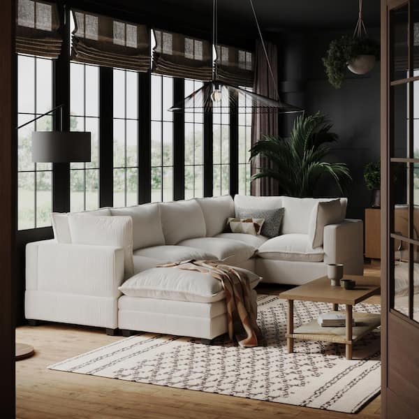 Chelsea Modern 34.7 in Armless Corduroy Upholstery Modular Upholstered Sofa in. Beige, Standard Seat Only