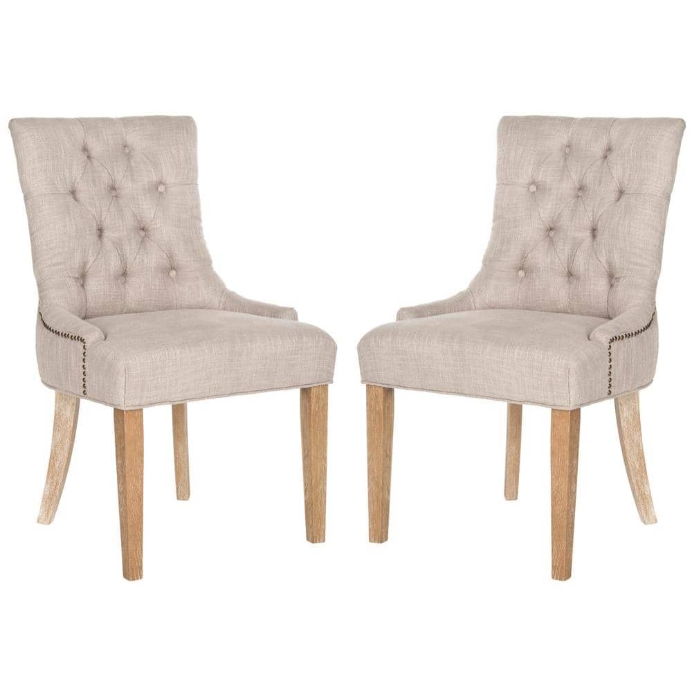 Gray Linen Upholstered Parsons Side Chair with Wood Legs