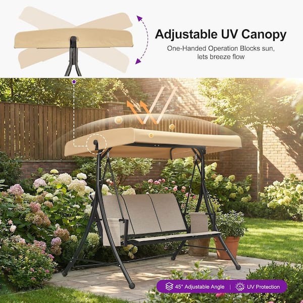 PURPLE LEAF 3-Person Deluxe Outdoor Patio Porch Swing Weather