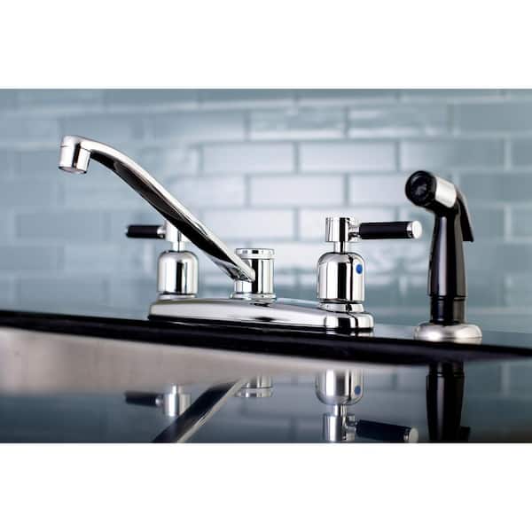 Modern 2-Handle Standard Kitchen Faucet with Side Sprayer in Chrome