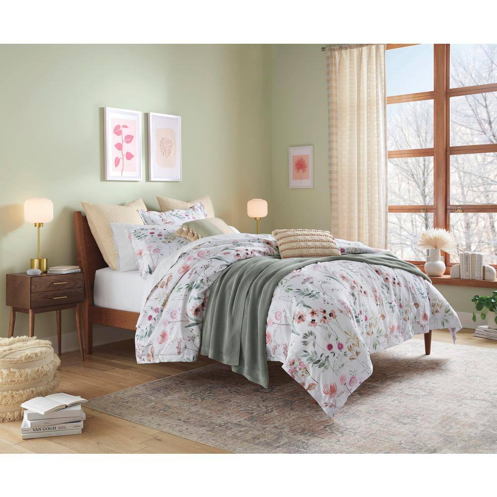 Blush and Ivory Embroidered Rectangular Throw Pillow