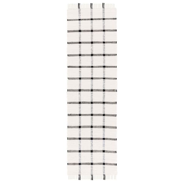 Montauk 2 ft. x 8 ft. Ivory/Black Geometric Lattice Runner Rug