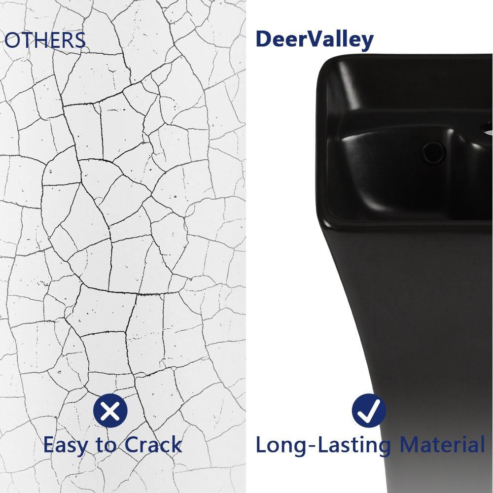 Black Ceramic Modern Pedestal Bathroom Sink with Overflow