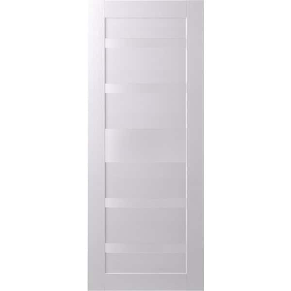 24 in. x 80 in. Gina Bianco Noble Finished Frosted Glass 5 Lite Solid Core Wood Composite Interior Door Slab No Bore