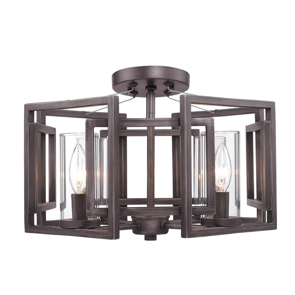 Gunmetal Bronze Semi-Flush Mount with Clear Glass