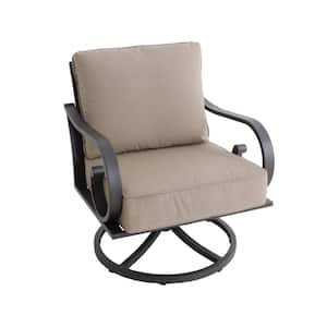 Milano Brown Swivel Metal Outdoor Lounge Chair with Tan Cushions (2-Pack)
