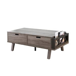 Mariana 47.25 in. Gray Rectangle Wood Coffee Table with Drawers, and Shelves, and Storage