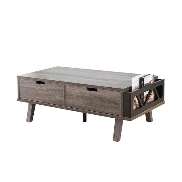 HomeRoots Mariana 47.25 in. Gray Rectangle Wood Coffee Table with Drawers, and Shelves, and Storage