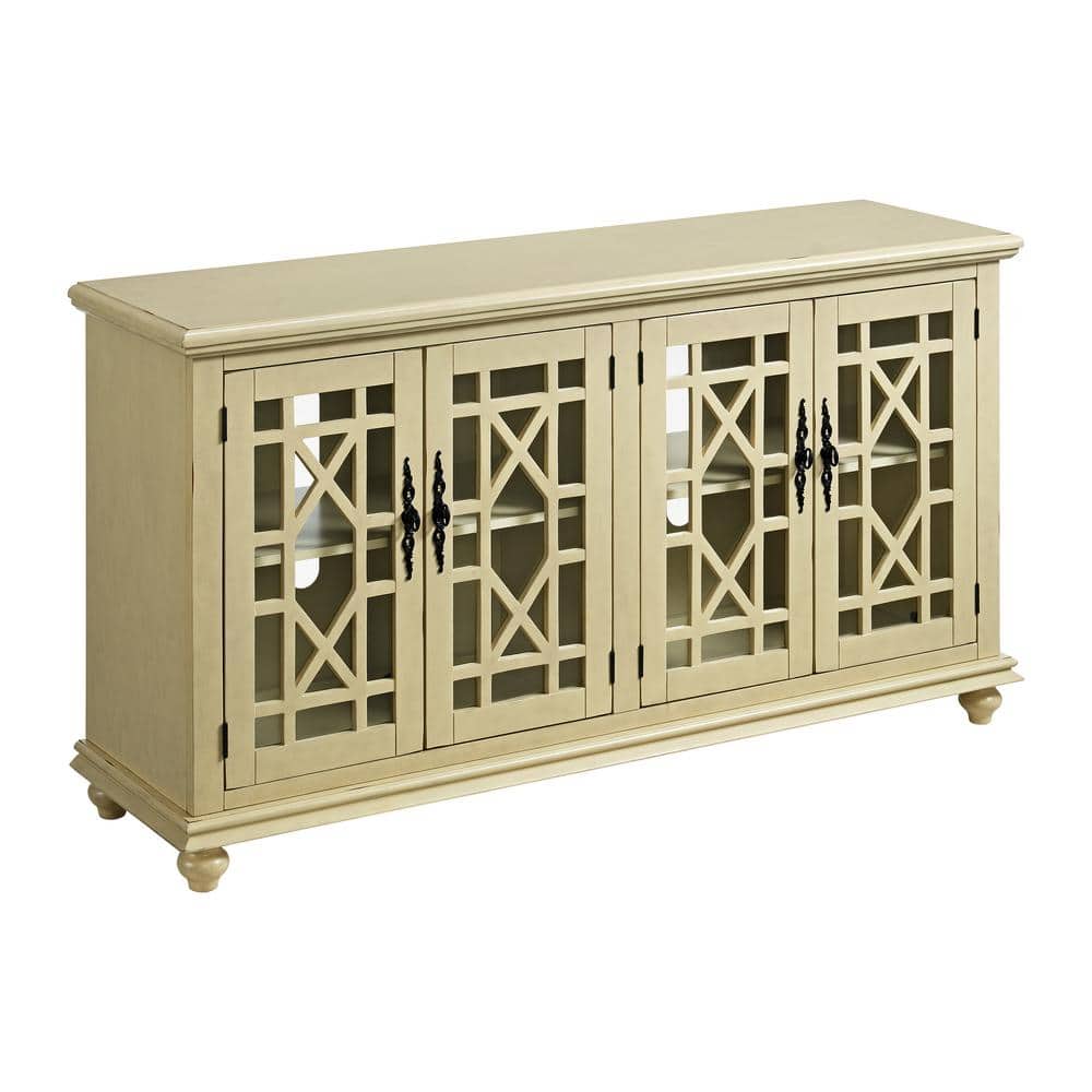 Ahmara Antique White 63'' Traditional Media Console with Cabinet