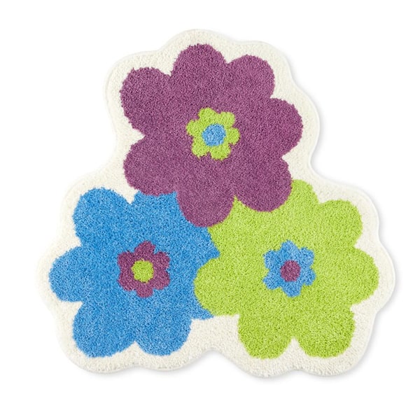 Home Dynamix Blossom Retro Daisy 31.5 in. x 31.5 in. Blue/Green Polyester Washable Bathmat