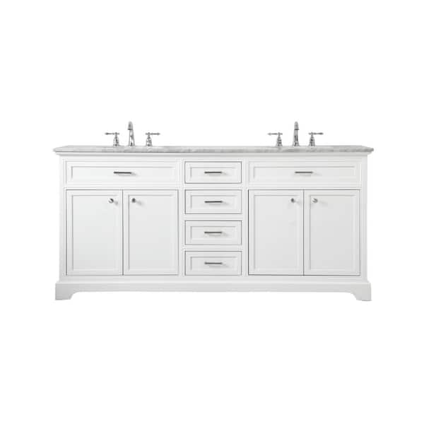 Unbranded Simply Living 72 in. W x 21.5 in. D x 35 in. H Bath Vanity in White with Carrara White Marble Top