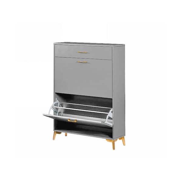 Unbranded 31.5 in. W x 9.4 in. D x 42.9 in. H Gray Wood Linen Cabinet Shoe Cabinet with 2-Flip-Up Drawers
