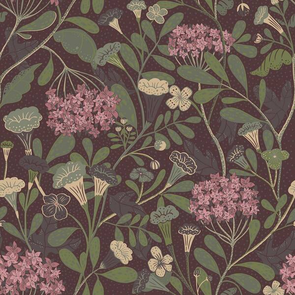A-Street Prints Hybbe Purple Hydrangea Garden Non Woven Paper Wallpaper Sample