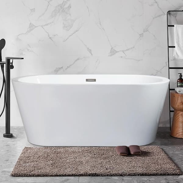 Satico 67 in. Contemporary Design Acrylic Soaking SPA Tub Flatbottom Non-Whirlpool Freestanding Bathtub in White
