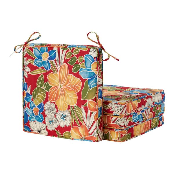 Greendale Home Fashions 18 in. x 18 in. Aloha Red Square Outdoor Dining Seat Cushion (4-Pack)