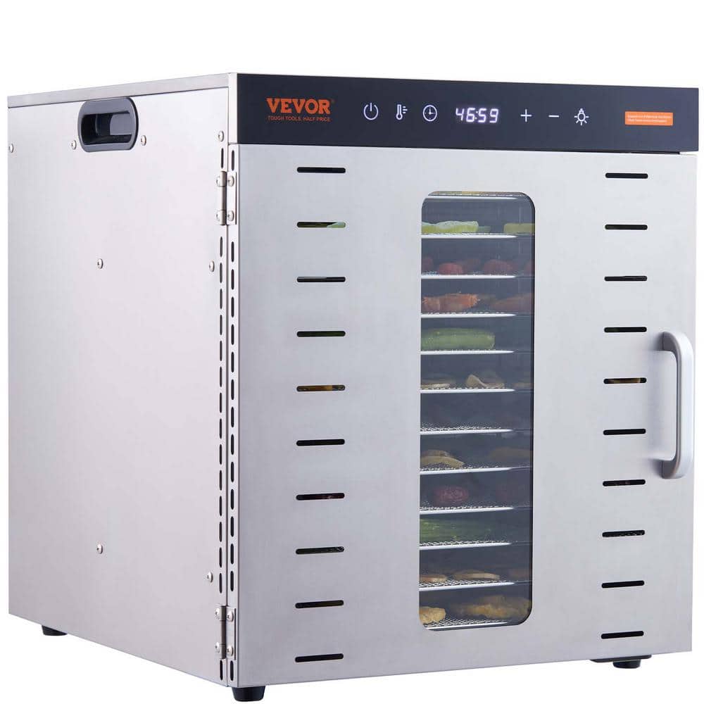 VEVOR Food Dehydrator Machine w/10-Tray Silver, 1000-Watts Silver Dehydrator w/Adjustable Temperature, FDA Listed