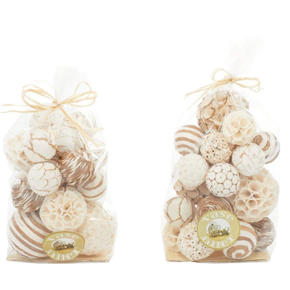Brown and White Handmade Dried Plant Orbs Vase Filler Set