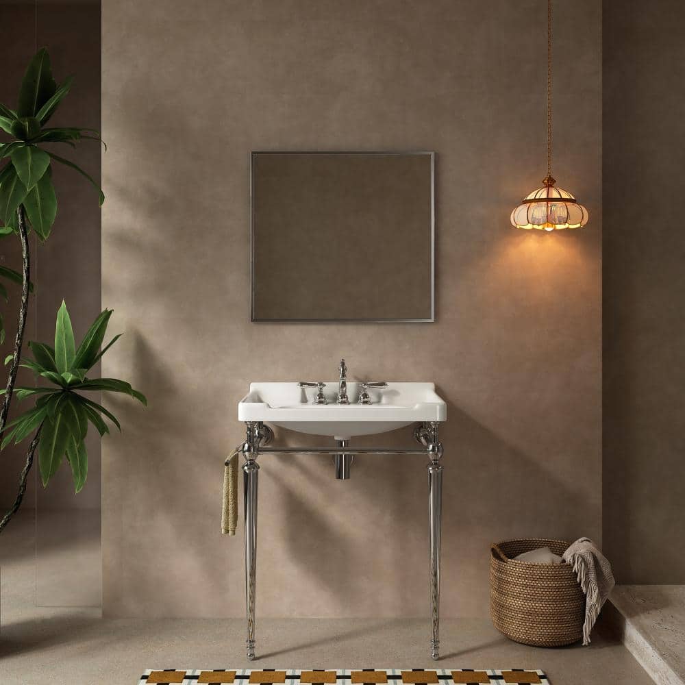28 in.Single Sink Chrome Freestanding Bath Vanity,White Ceramic Basin,Stainless Steel Support Legs,Towel Bar price history on PriceWatchPro