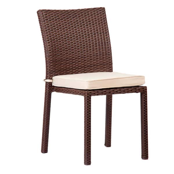 Atlantic Contemporary Lifestyle Liberty Brown Patio Dining Armchair with Off-White Cushion (4-Pack)