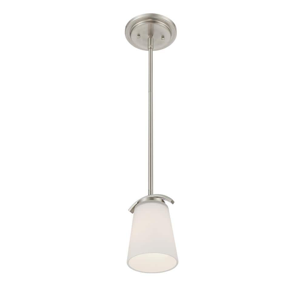 Overland Park Brushed Nickel Mini Pendant with Etched White Glass
