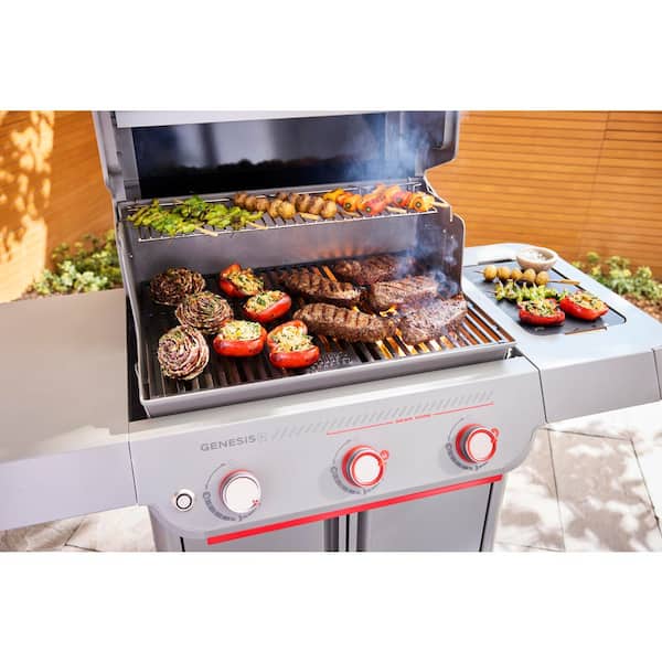 Genesis E-325W 3-Burner Liquid Propane Gas Grill in Titanium with Premium Grill Cover