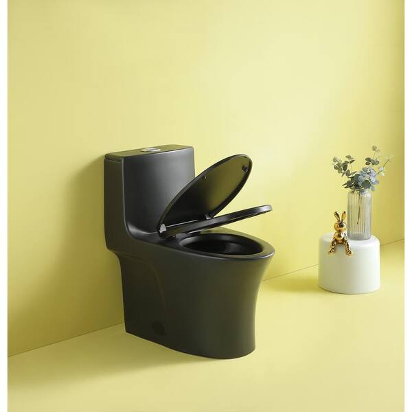 Dual flush WC one piece ceramic black toilet bowl